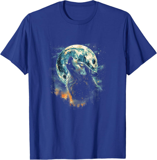 A Wolf in Moonlight Under the Night Sky T-Shirt - T-Shirt | Royal
