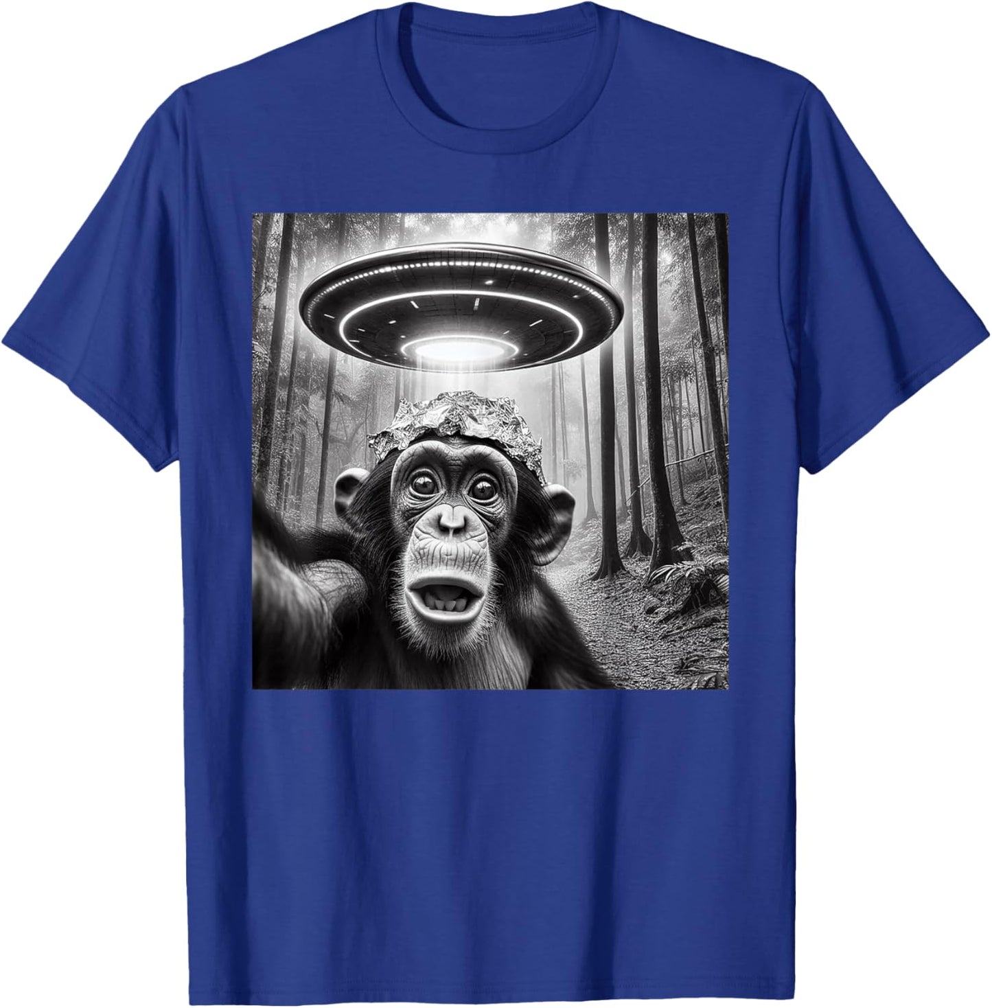 Funny Alien Abduction Meme UFO Monkey Encounter Ape Selfie T-Shirt - T-Shirt | Royal