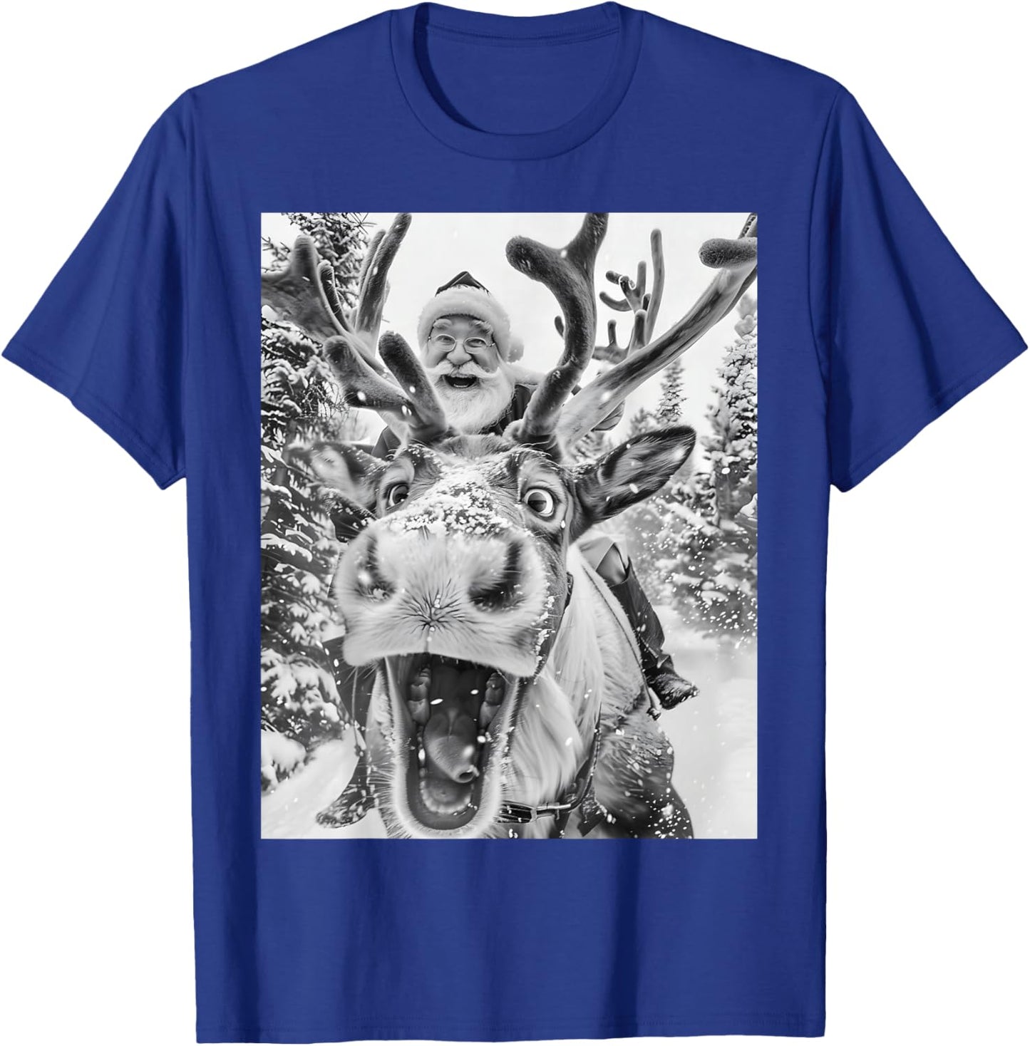 Funny Christmas Reindeer Selfie Santa Claus Xmas Sleigh T-Shirt - T-Shirt | Royal