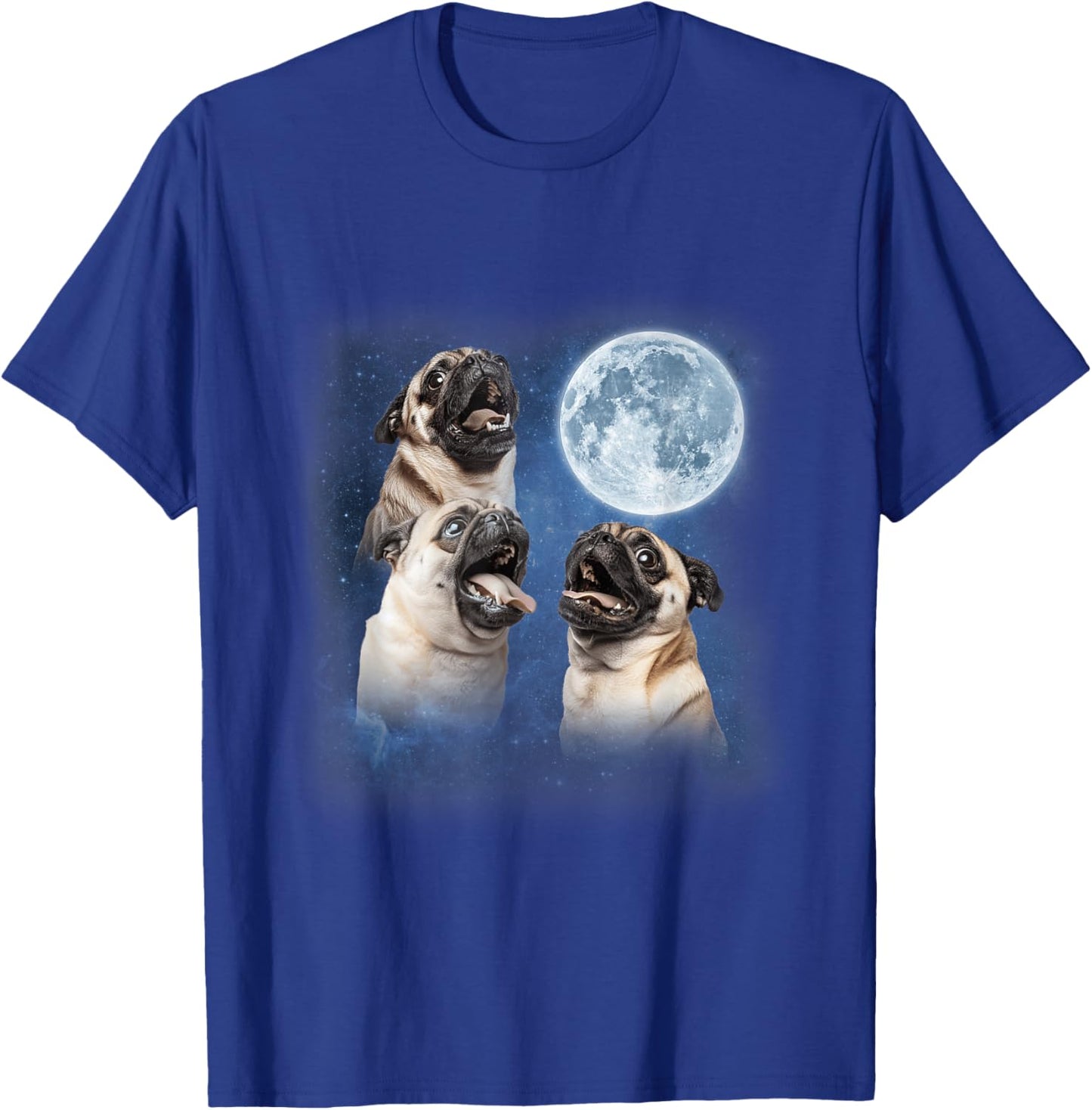 3 Pugs Howling at the Moon Dog Owner Animal Lover Toy Breed Men Women T-Shirt - T-Shirt | Royal