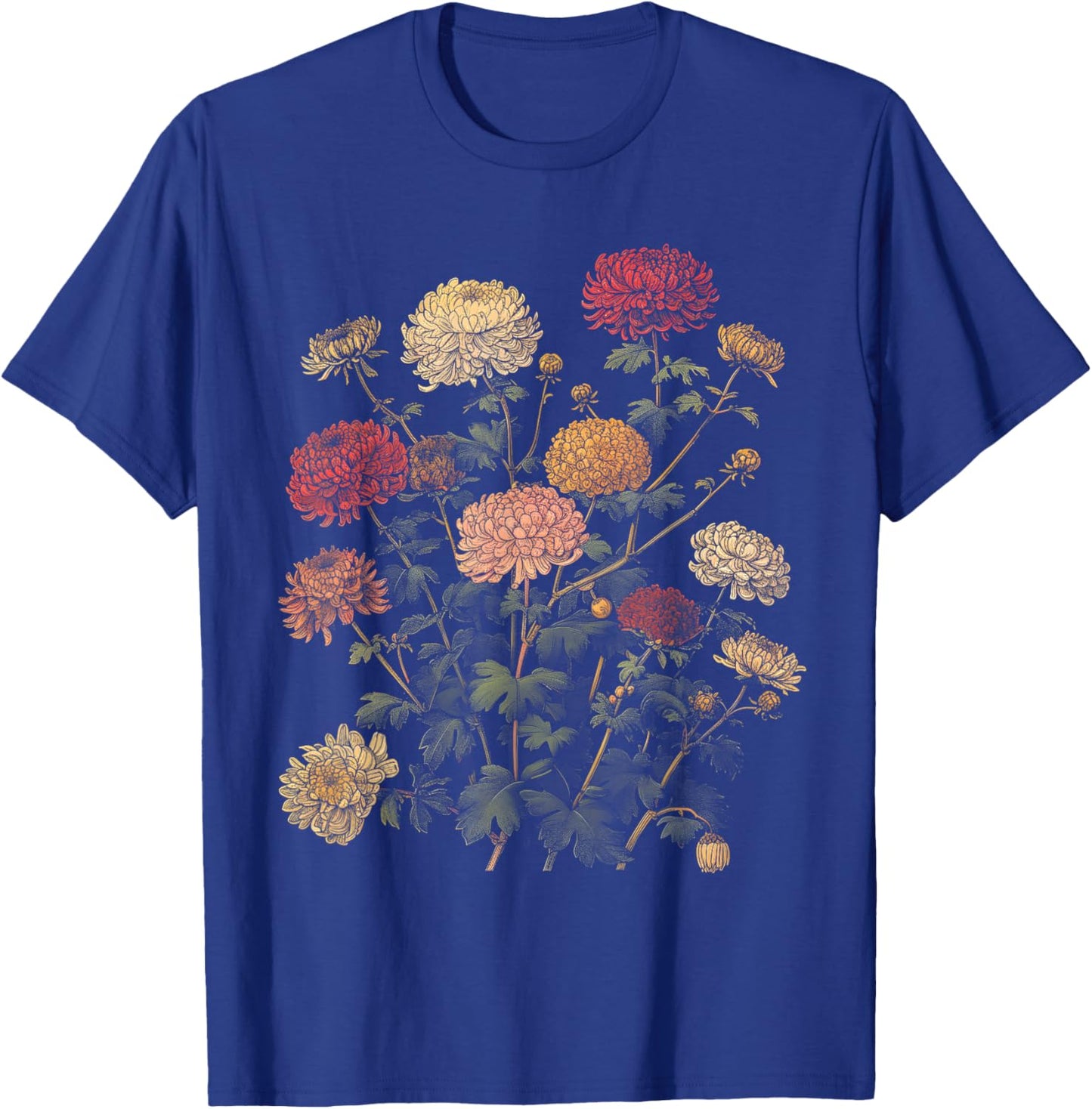 Vintage Botanical Chrysanthemum Flower Girl Floral Plant Mom T-Shirt - T-Shirt | Royal