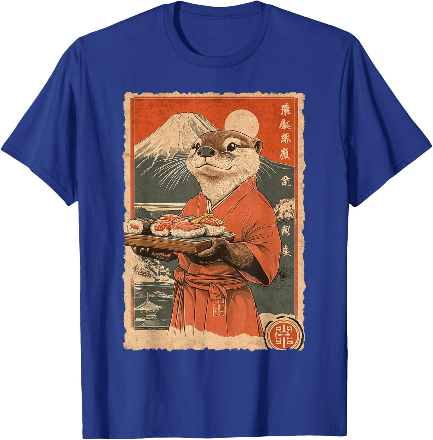 Funny Vintage Japanese Food Art Cute Sea Otter Sushi Chef T-Shirt - T-Shirt | Royal