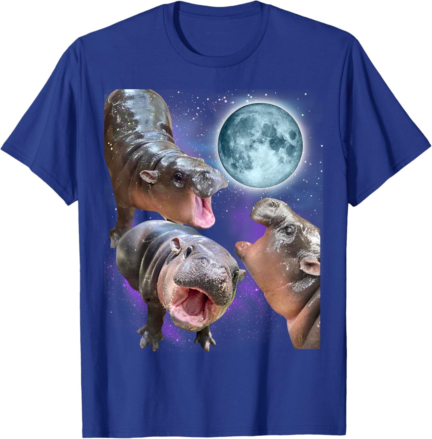 Moo-Deng 3 Hippos Moon Howling Hippo Head Cute Baby Hippo T-Shirt - T-Shirt | Royal