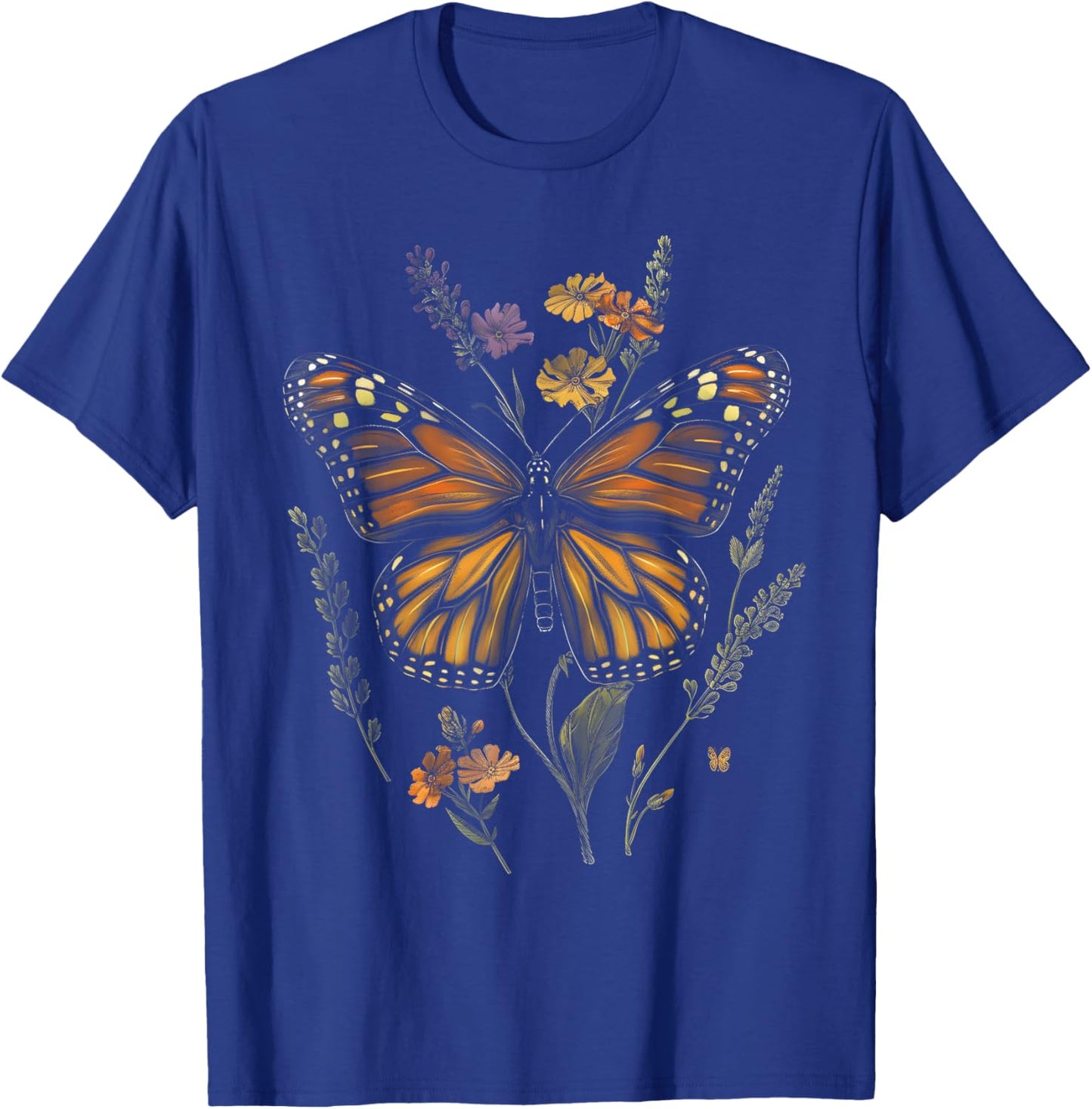 Vintage Monarch Butterfly Verbena Flower Girl Plant Mom T-Shirt - T-Shirt | Royal