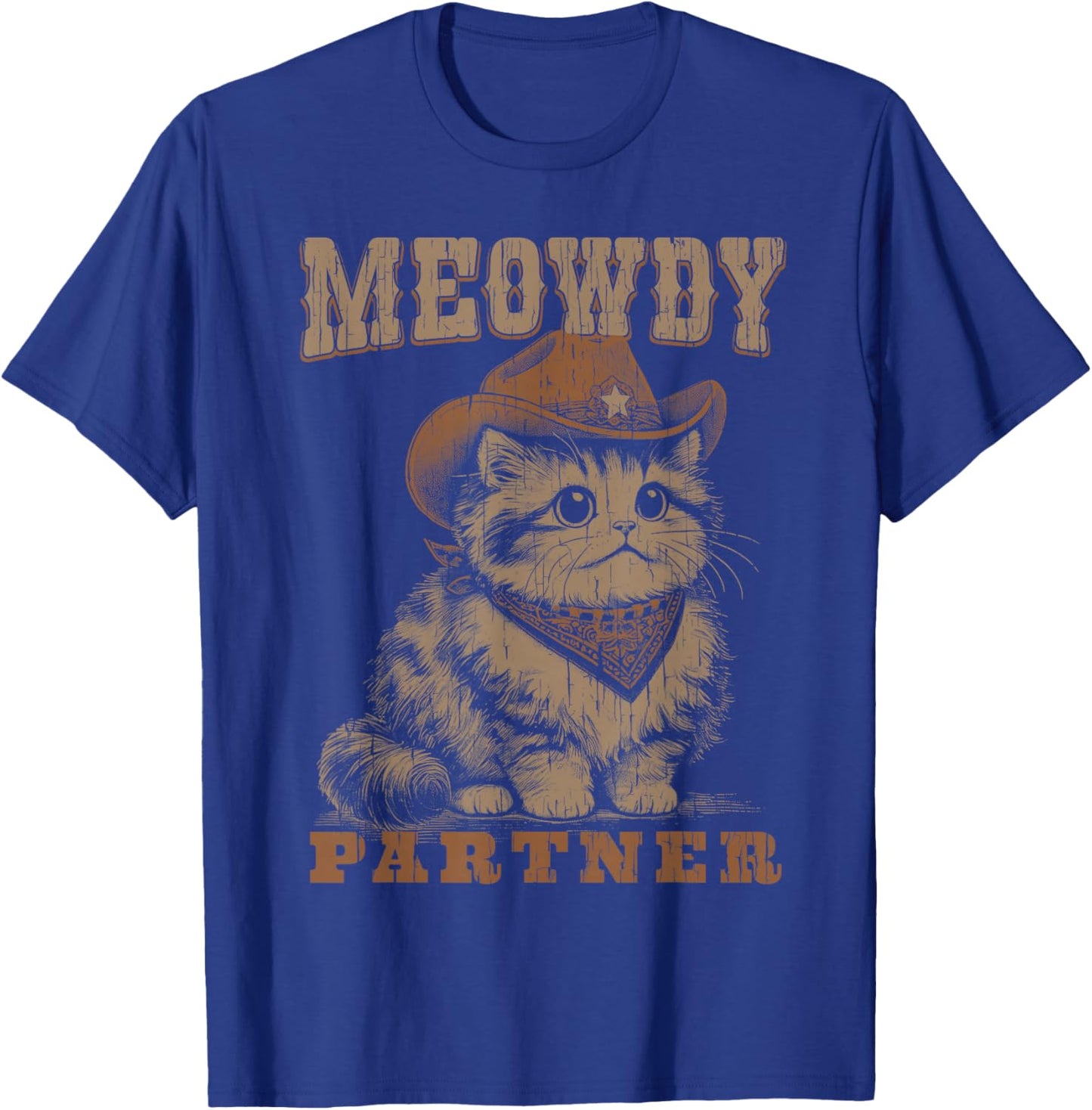 Meowdy Partner Funny Cat Cowboy Vintage Graphic T-Shirt - T-Shirt | Royal