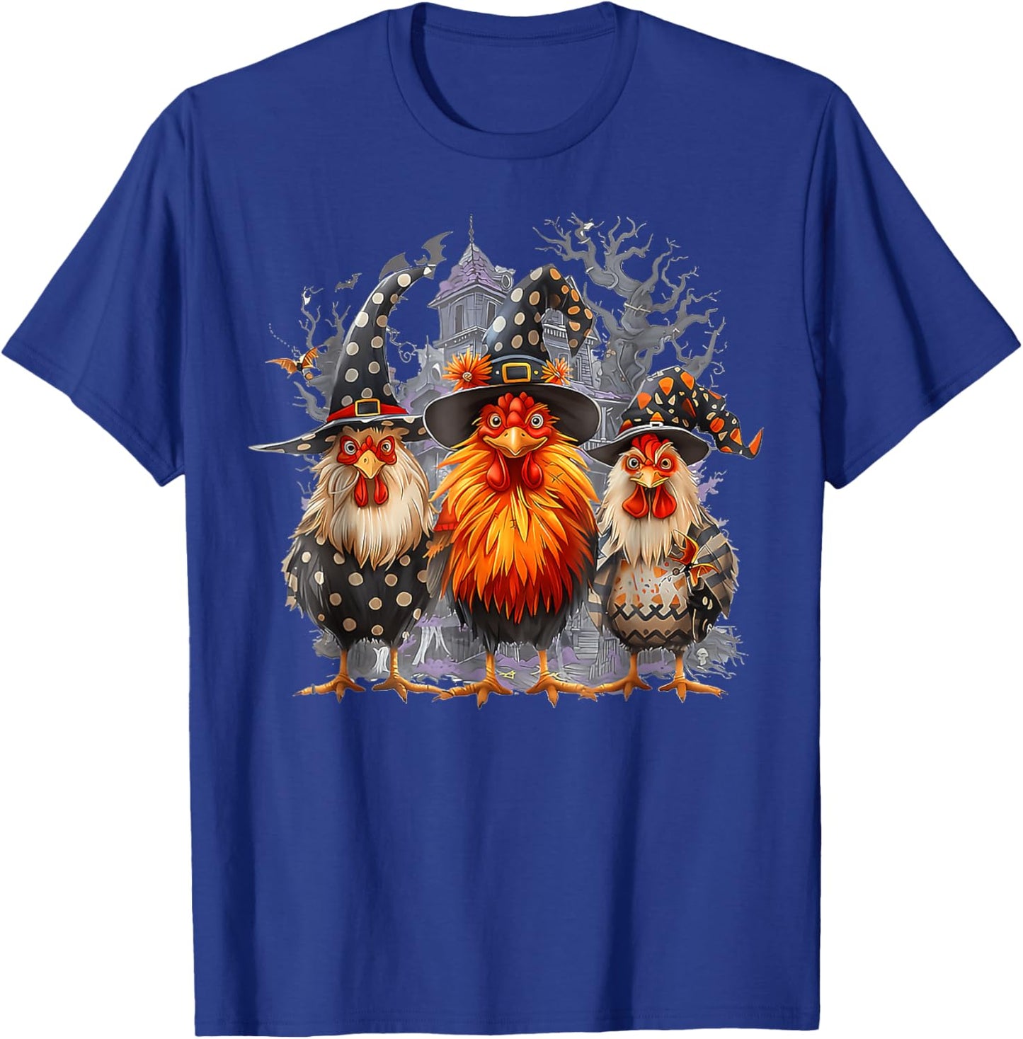 Retro House Chickens Witch Halloween Spooky Autumn Fall T-Shirt - T-Shirt | Royal