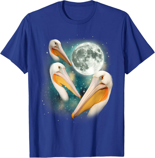 3 Pelican Moon | Three Pelicans 3 Moon Ocean Wildlife Bird T-Shirt - T-Shirt | Royal