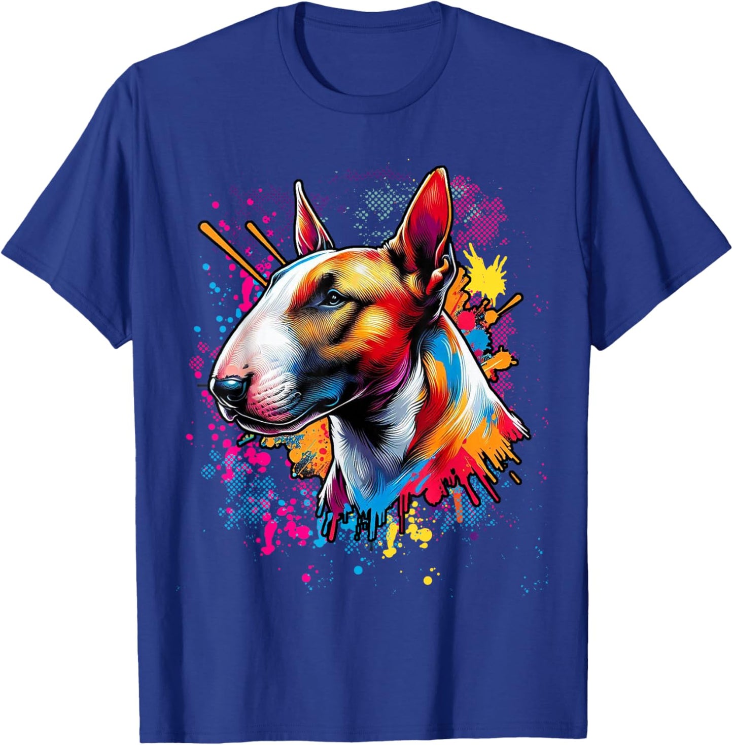 Bull Terrier Lovers Designs -Adults Bull Terrier Lovers Pop Art Funny Bull Terrier - Black - Small - Short Sleeve - Classic Fit - Pop Art Graphic T-Shirt - T-Shirt | Royal