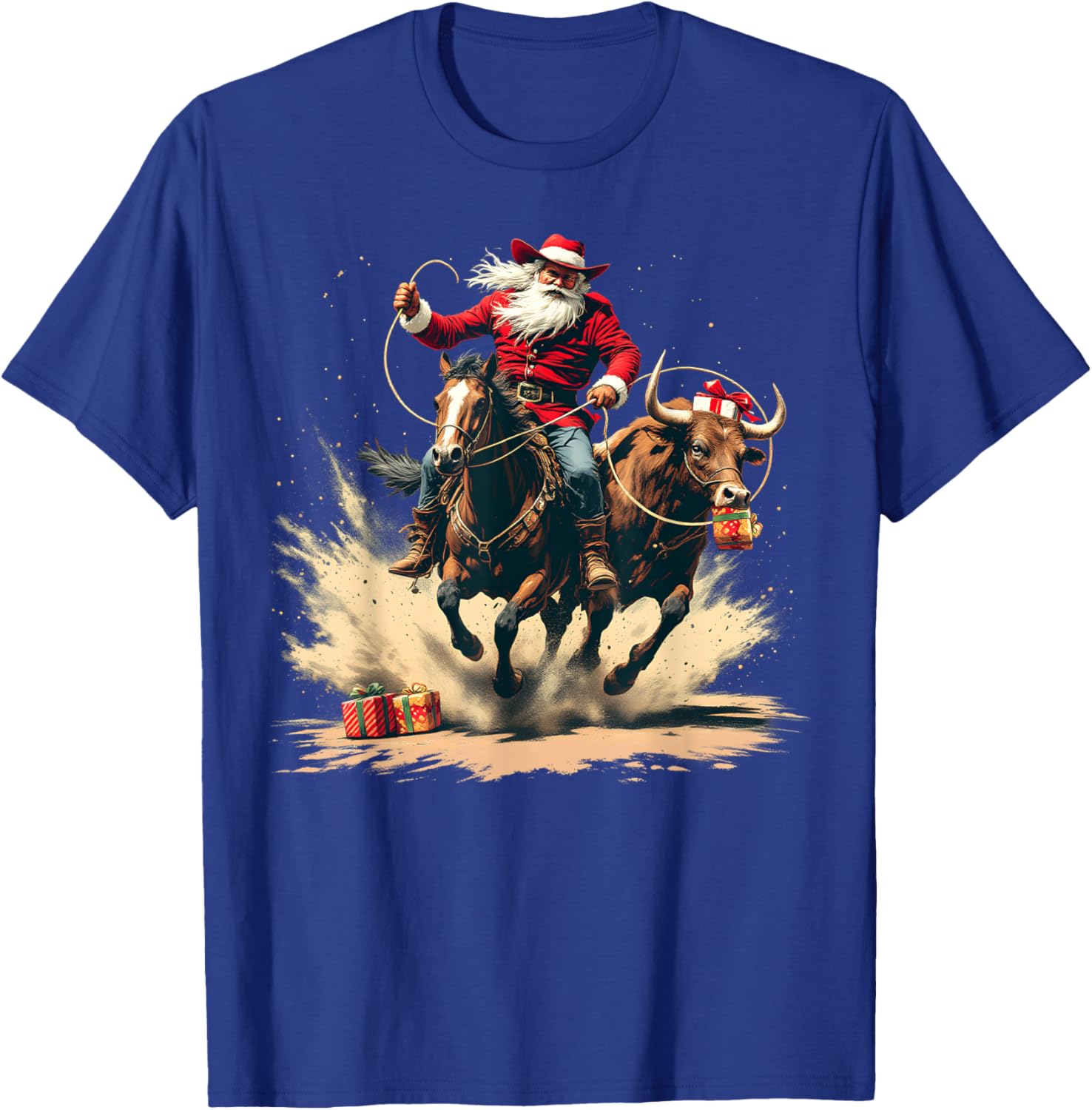 Santa Claus Cowboy Vintage Christmas Horse Cow Men Boy T-Shirt - T-Shirt | Royal