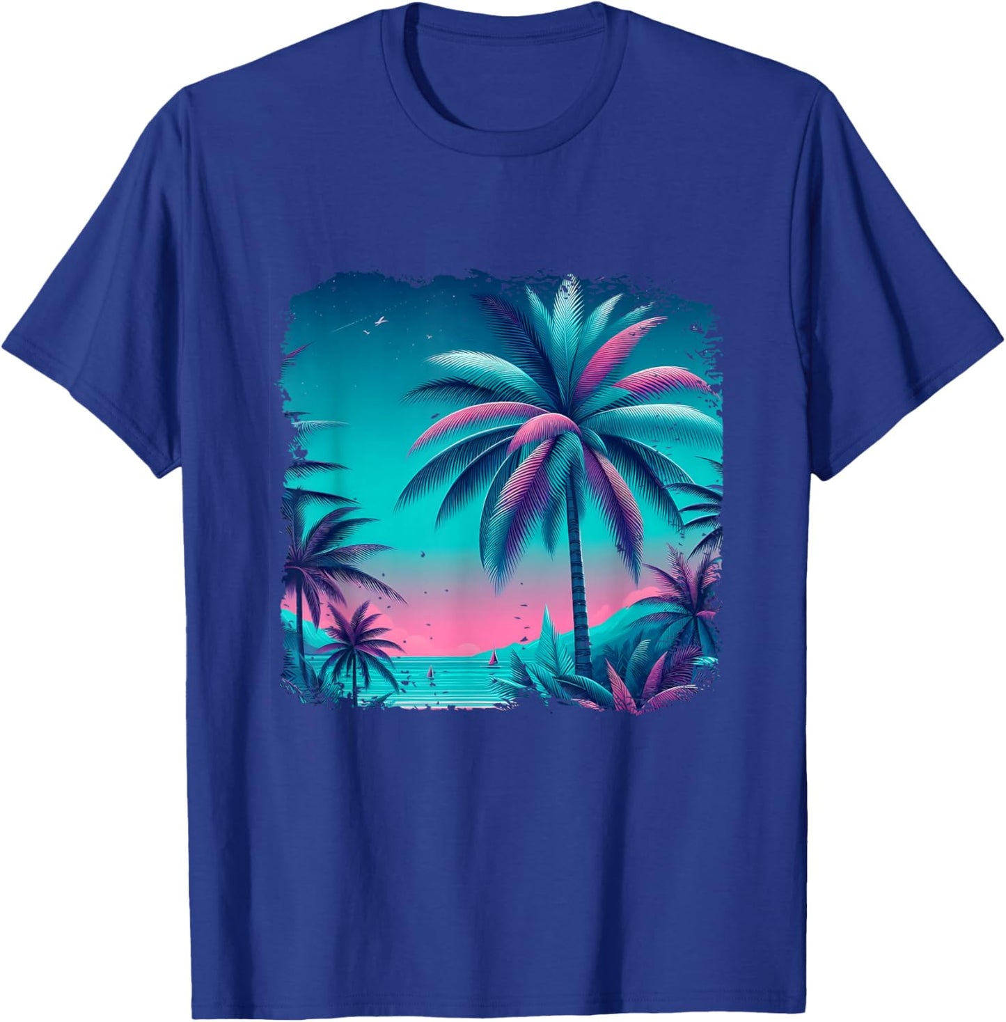 Palm a Trees Tropical Teal Turquoise Purple Beach Vacation T-Shirt - T-Shirt | Royal