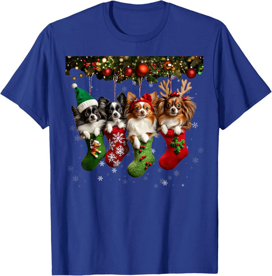 Papillon Christmas Lights Funny Xmas Dog Lover Women Kids T-Shirt - T-Shirt | Royal