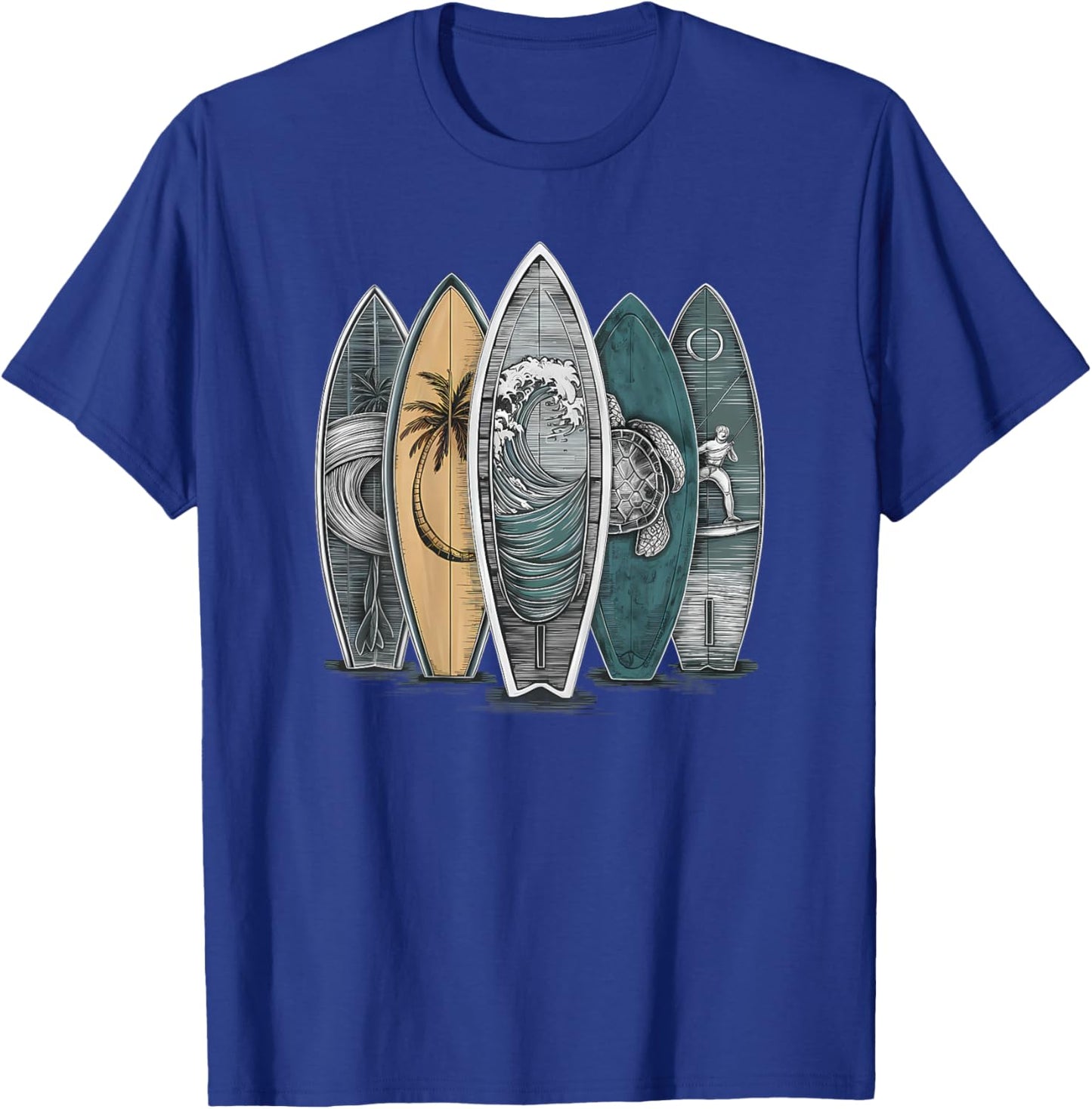 On Back Surfing Tropical Surfboards Vintage Surfboard Surfer T-Shirt - T-Shirt | Royal