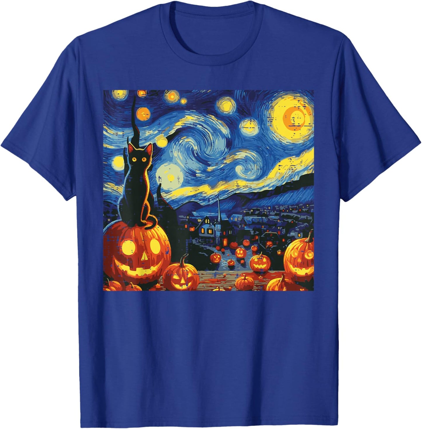 Halloween Starry Night Cat Pumpkins Costume Men Women Kids T-Shirt - T-Shirt | Royal