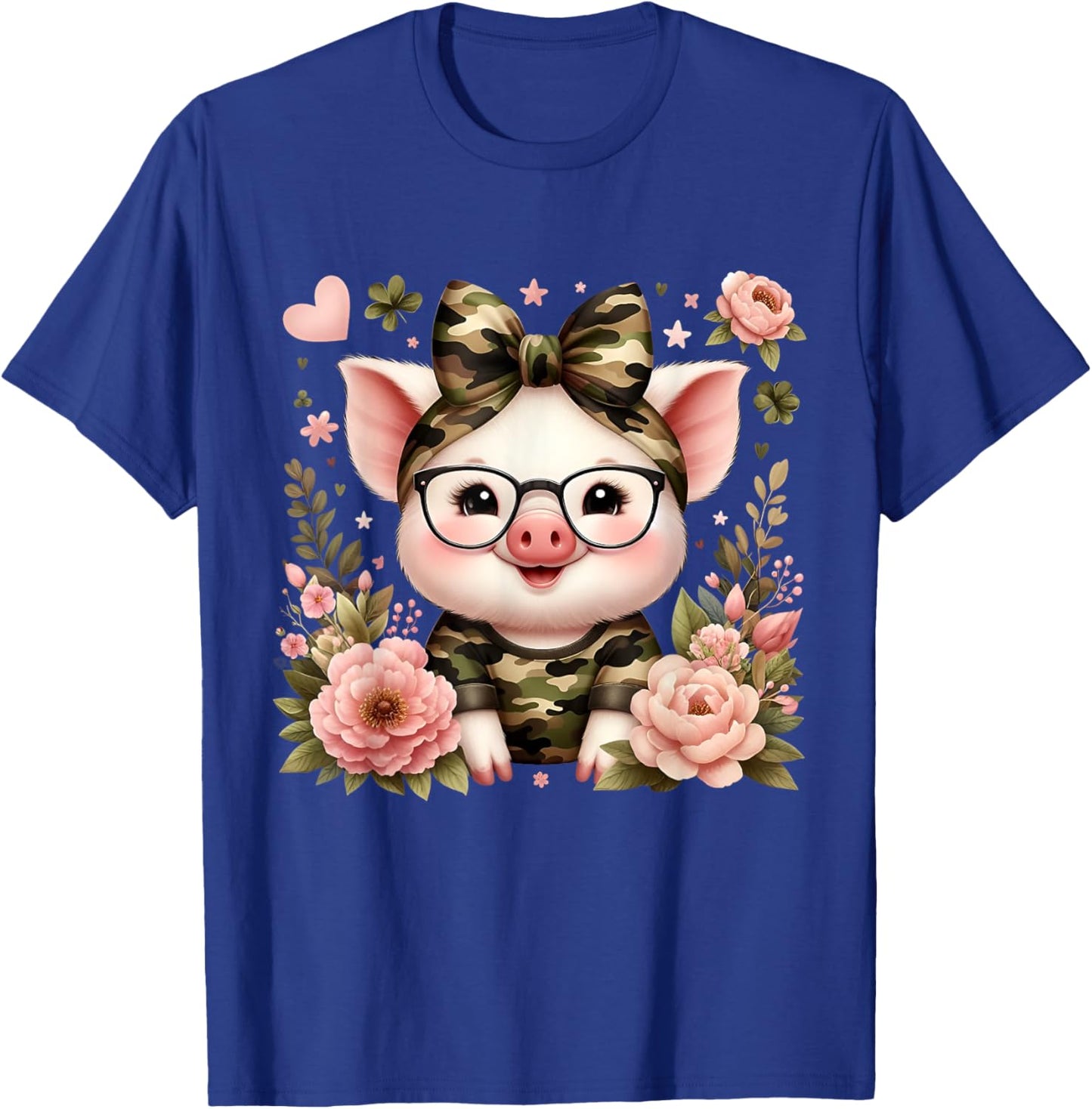 Cute Pig Camouflage Camo Coquette Bow Headband Flower T-Shirt - T-Shirt | Royal