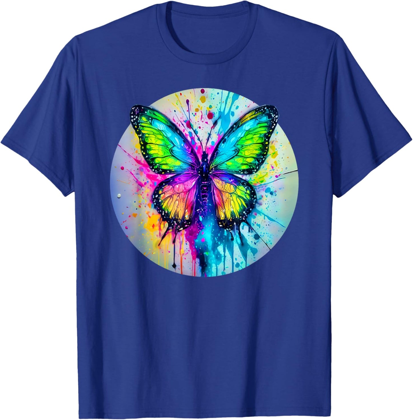 Bright Butterfly Spray Splatter Dripping Paint Pop Art Style T-Shirt - T-Shirt | Royal