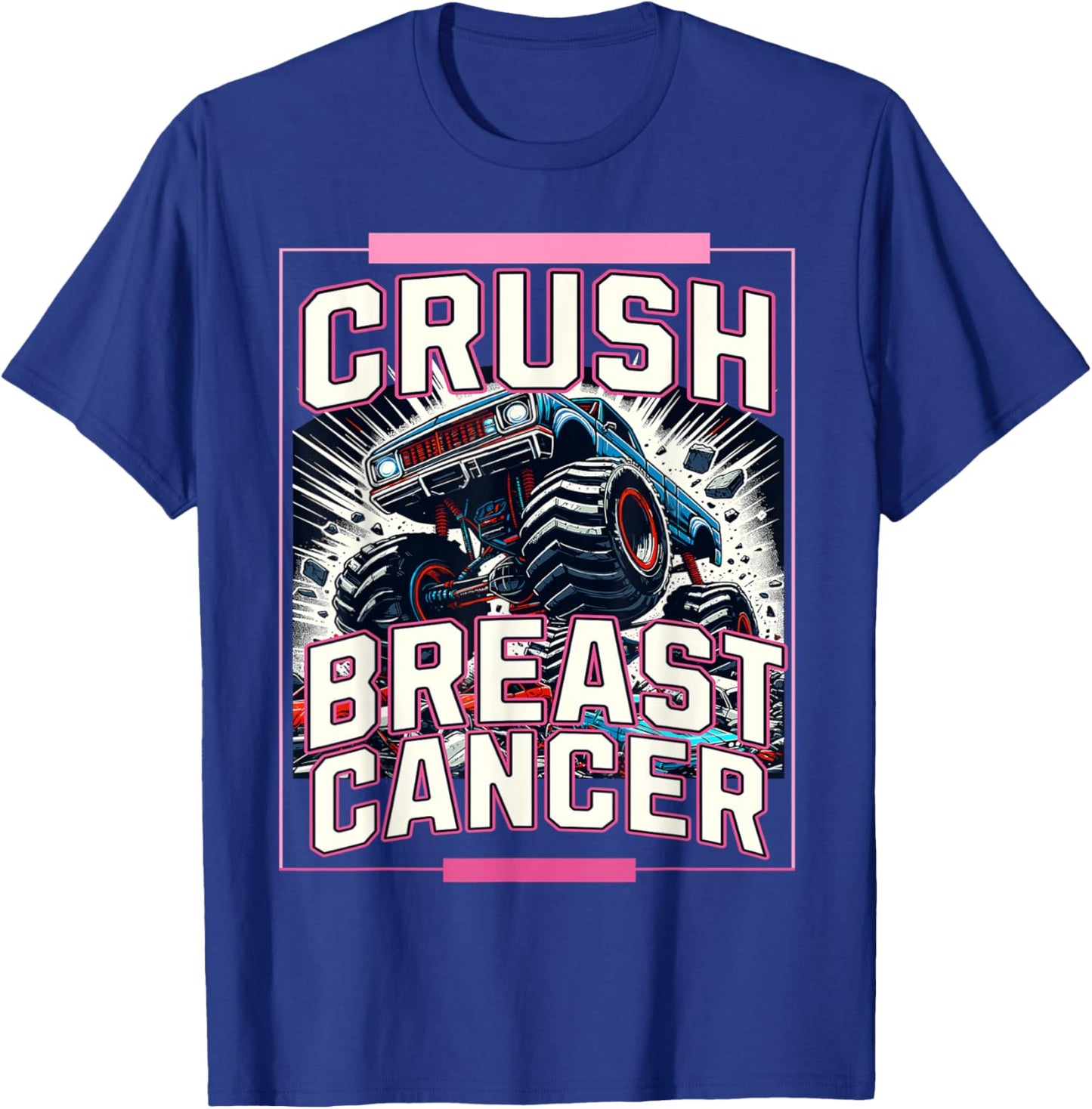 Crush Breast Cancer Awareness Monster Truck Toddler Boy Kids T-Shirt - T-Shirt | Royal