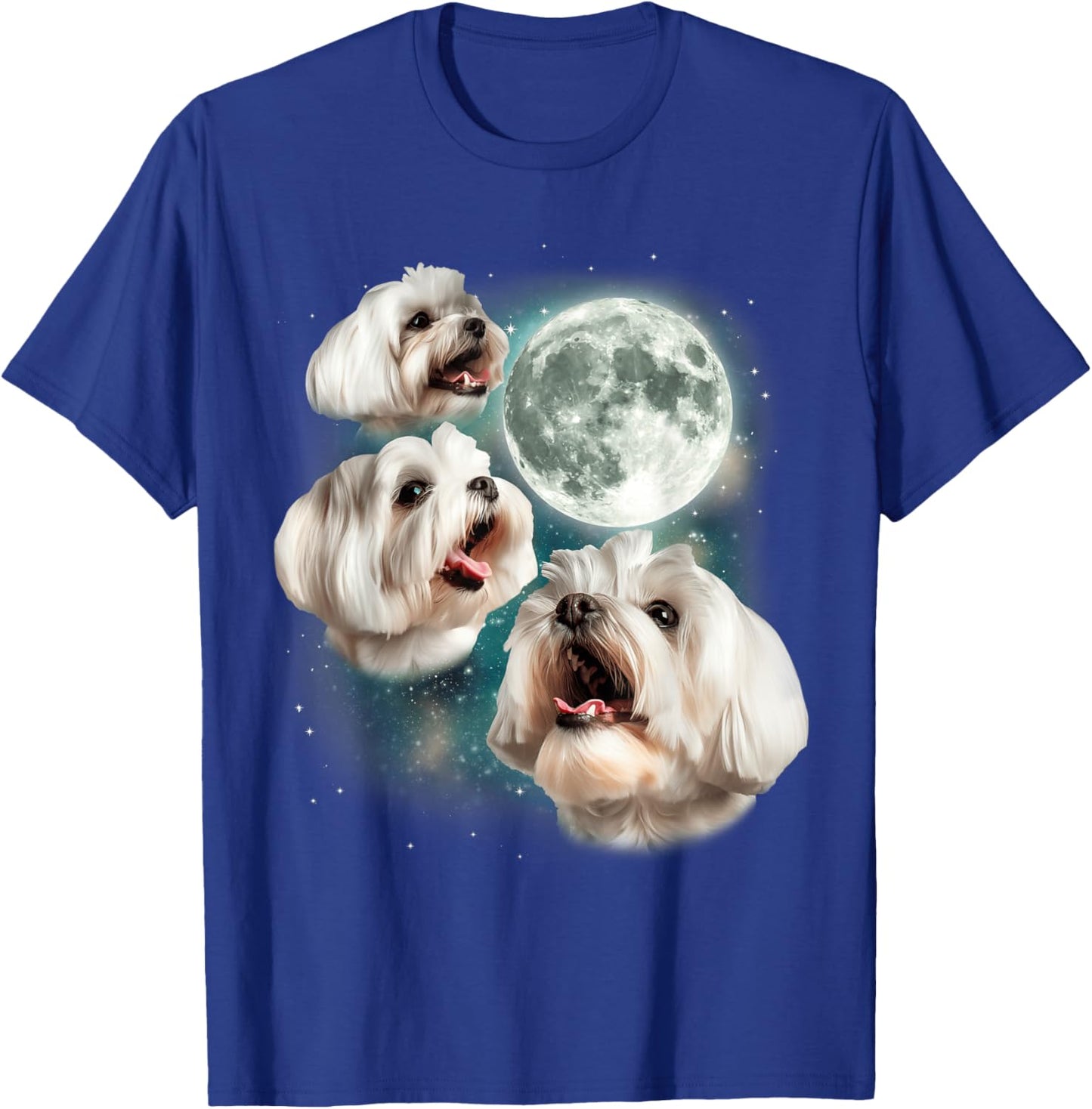 Three Maltese Moon | 3 Cute Howling Dogs Maltese Lover Puppy T-Shirt - T-Shirt | Royal