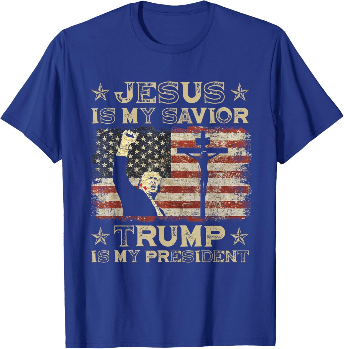 Jesus Is My Savior Trump Is My President Trump 2024 USA Flag T-Shirt - T-Shirt | Royal