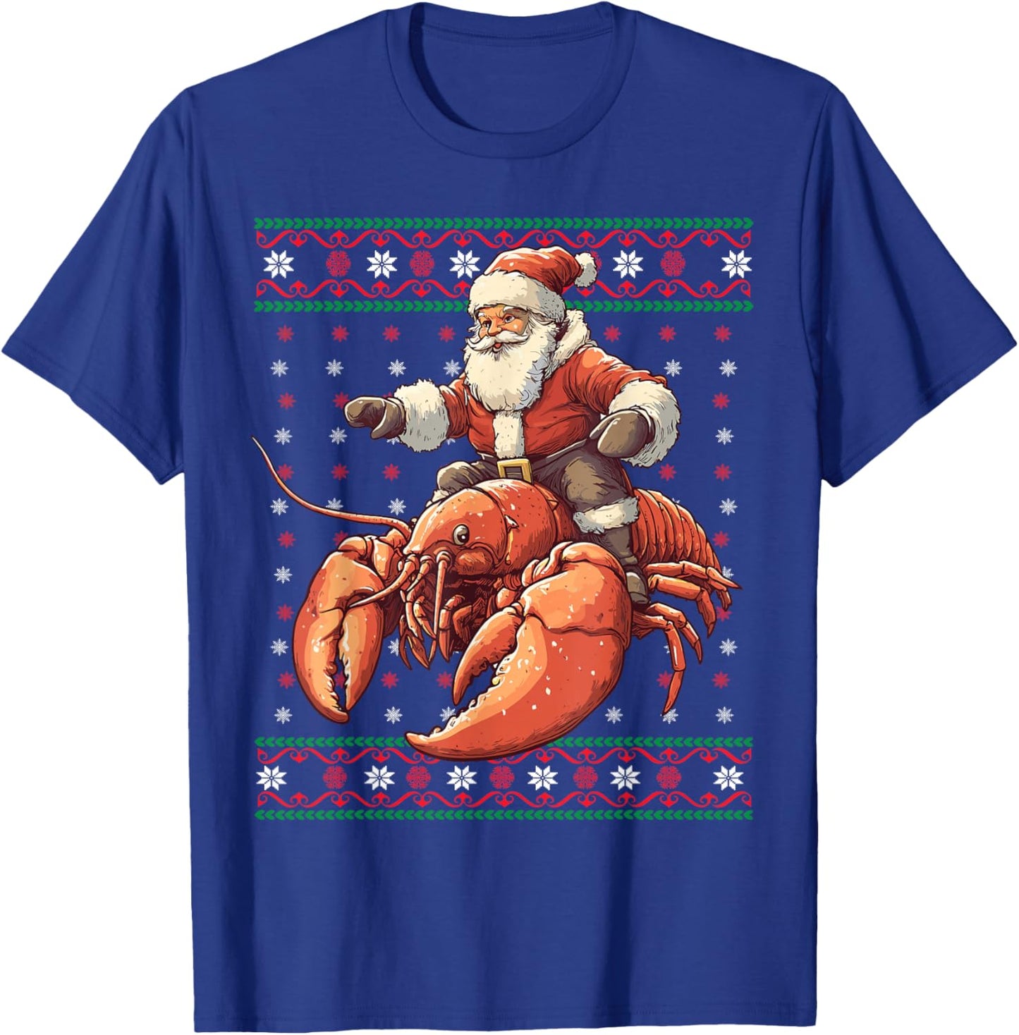 Santa Riding Lobster Funny Lobster Ugly Christmas Pajama T-Shirt - T-Shirt | Royal