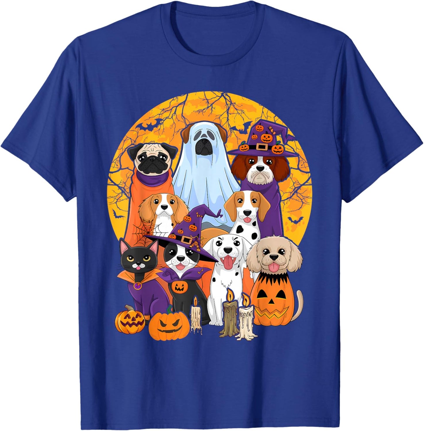Dog Ghost Cute Dog Dressed As Ghost Funny Halloween Dog T-Shirt - T-Shirt | Royal