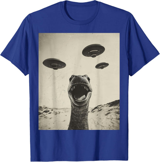 Funny Loch Ness Monster Selfie with UFOs Weird Loch Ness T-Shirt - T-Shirt | Royal