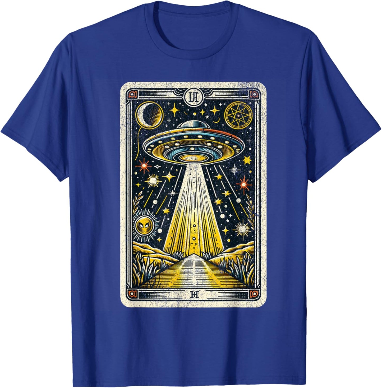 Vintage UFO Tarot Card Alien Astrology Retro Zodiac T-Shirt - T-Shirt | Royal