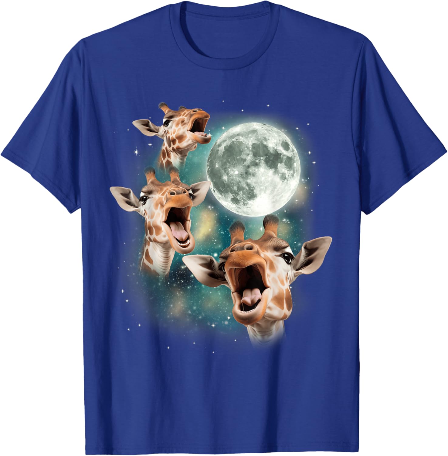 Three Giraffes Howling at Moon | 3 Savanna Wildlife Animals T-Shirt - T-Shirt | Royal