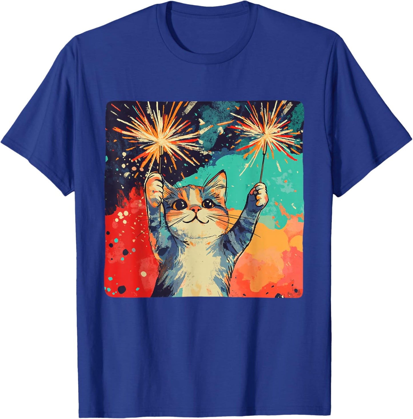 Cute celebrating Cat for Happy New Year Lovers T-Shirt - T-Shirt | Royal