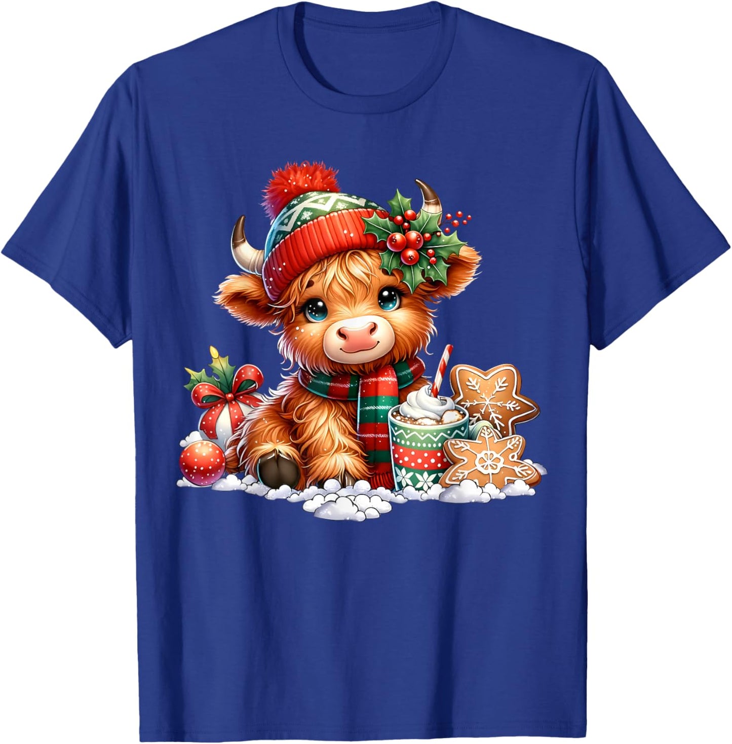 Christmas Highland Cow Cute Heifer Cow Santa Hat Mooey Xmas T-Shirt - T-Shirt | Royal