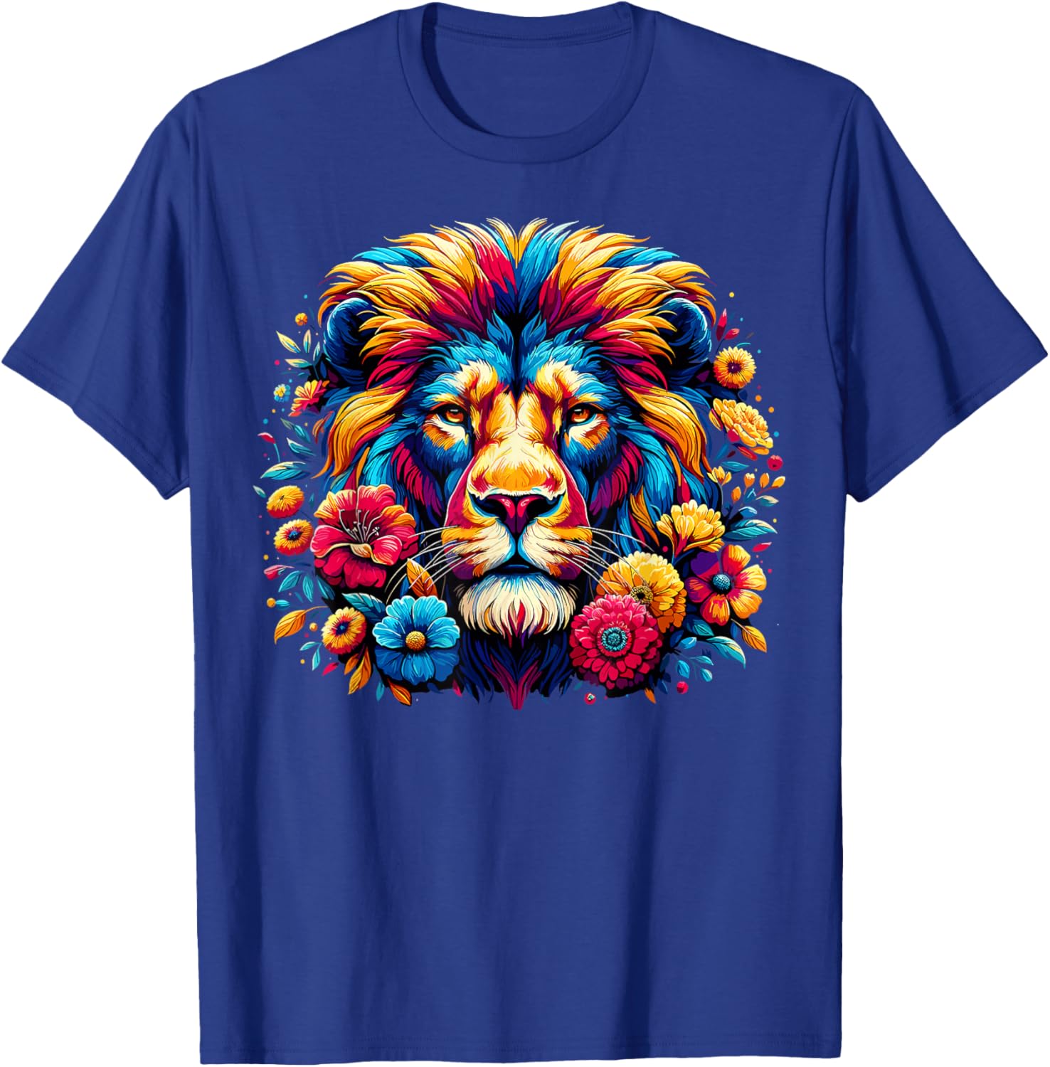 Lion Face Colorful Wild Animal Cute Lion T-Shirt - T-Shirt | Royal