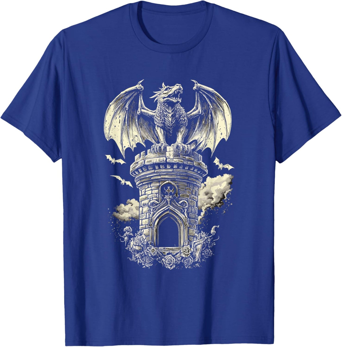 Dragon on Tower with Bats - Gothic T-Shirt - T-Shirt | Royal
