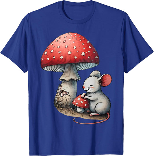 Cottagecore Mouse Relaxing Near Mushroom Cute Forestcore T-Shirt - T-Shirt | Royal