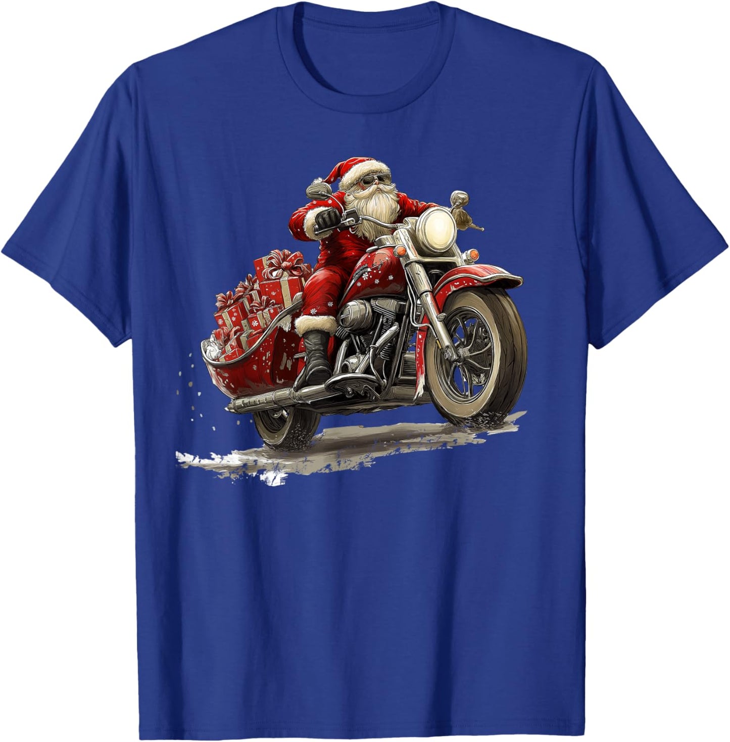 Funny Christmas Santa Riding on a vintage motorcycle Bike T-Shirt - T-Shirt | Royal