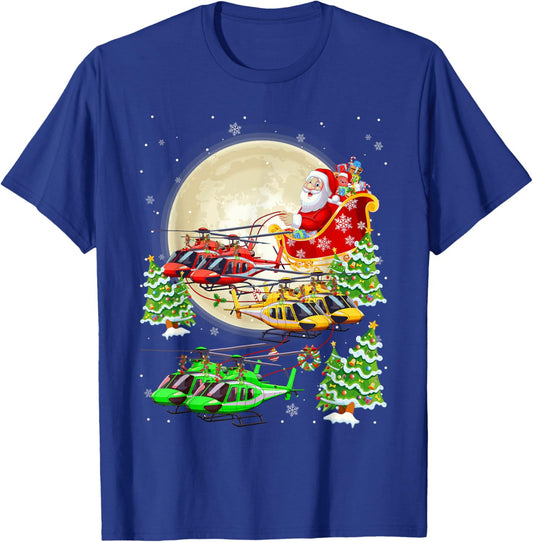 Funny Helicopters Reindeer Riding Santa Sleigh Xmas Boys T-Shirt - T-Shirt | Royal