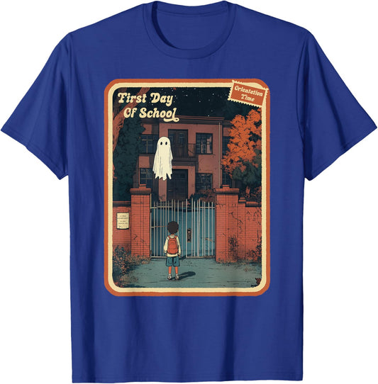 Vintage Horror Halloween Retro First Day of School Spooky T-Shirt - T-Shirt | Royal