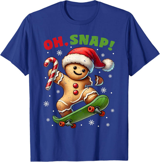 Funny Oh Snap Cookie Gingerbread Ginger Skateboard Christmas T-Shirt - T-Shirt | Royal