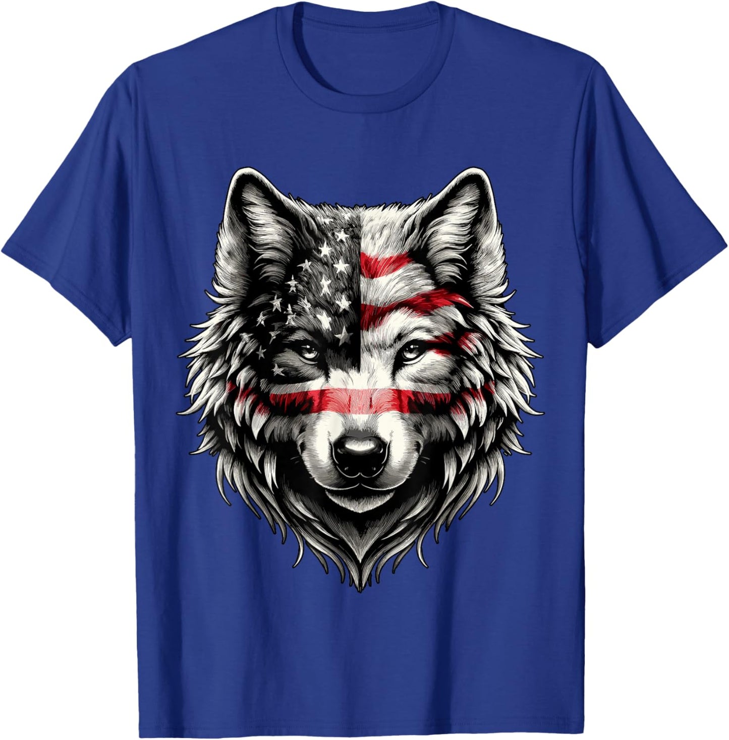 Wolf with USA Flag 4th of July T-Shirt - T-Shirt | Royal