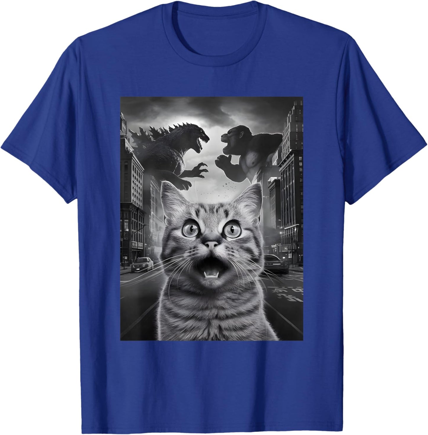 Cat Selfie Dinosaur Bigfoot Believers Funny Sasquatch Men Women Kids T-Shirt - T-Shirt | Royal