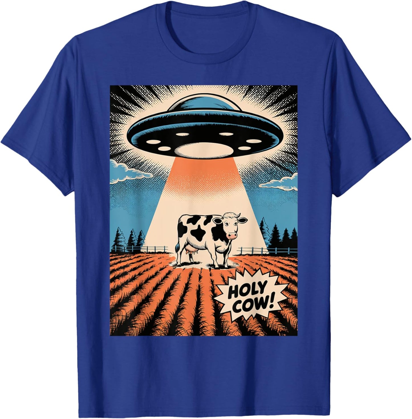 Holy Cow Funny Retro UFO Abduction T-Shirt - T-Shirt | Royal