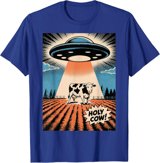 Holy Cow Funny Retro UFO Abduction T-Shirt - T-Shirt | Royal