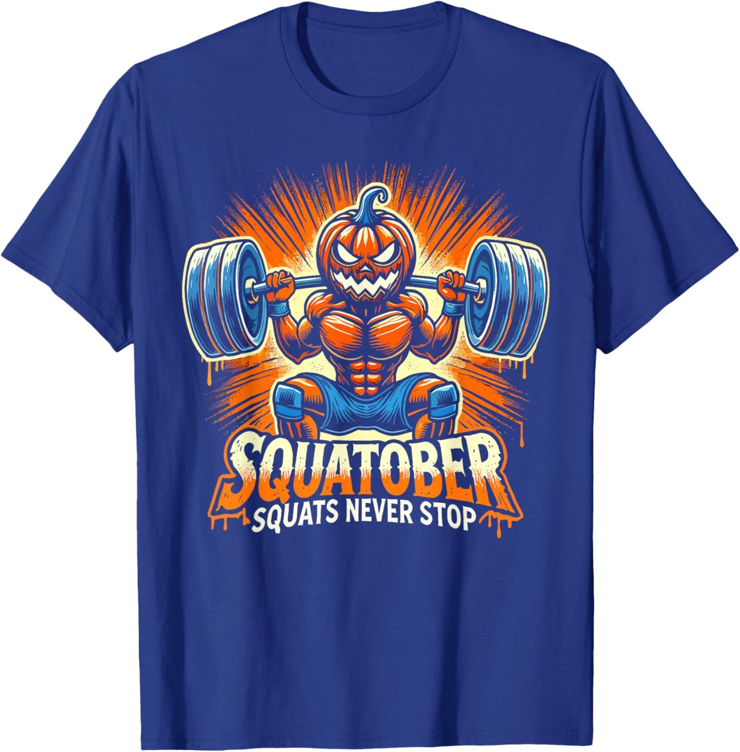 Squatober Pumpkin Halloween Costume, Spooky Weightlifting T-Shirt - T-Shirt | Royal