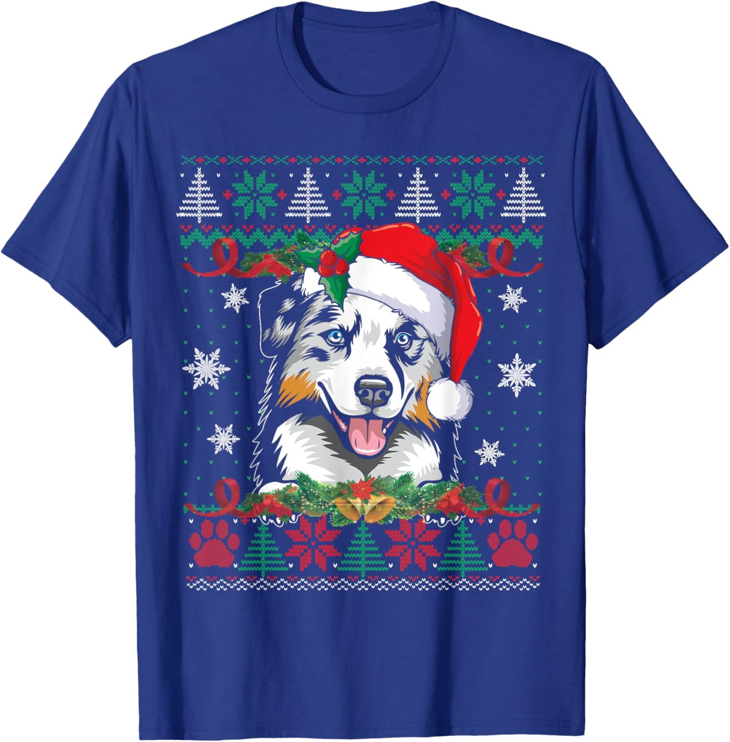 Australian Shepherd Christmas Ugly Sweater Funny Dog Lover T-Shirt - T-Shirt | Royal