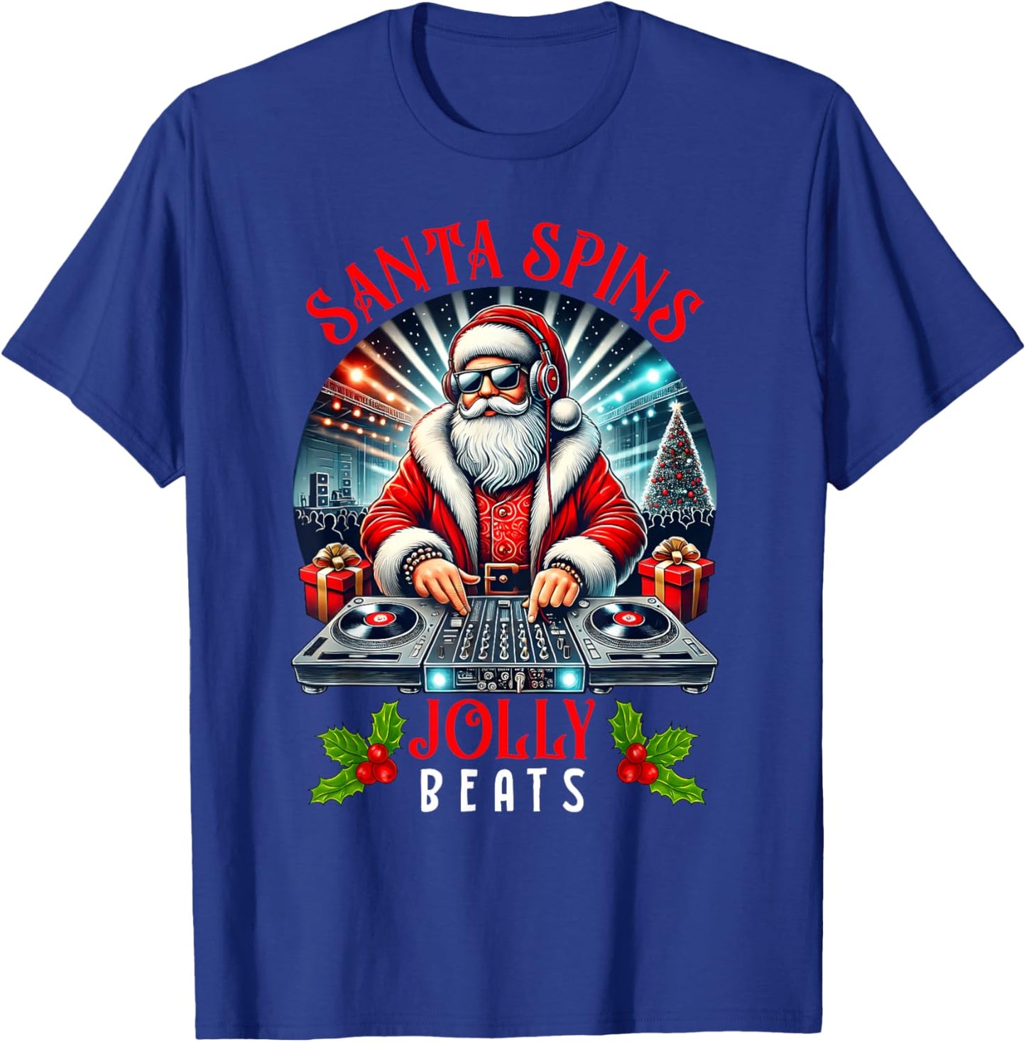 DJ Santa Spins Jolly Beats Christmas Party Music Lovers Pjs T-Shirt - T-Shirt | Royal