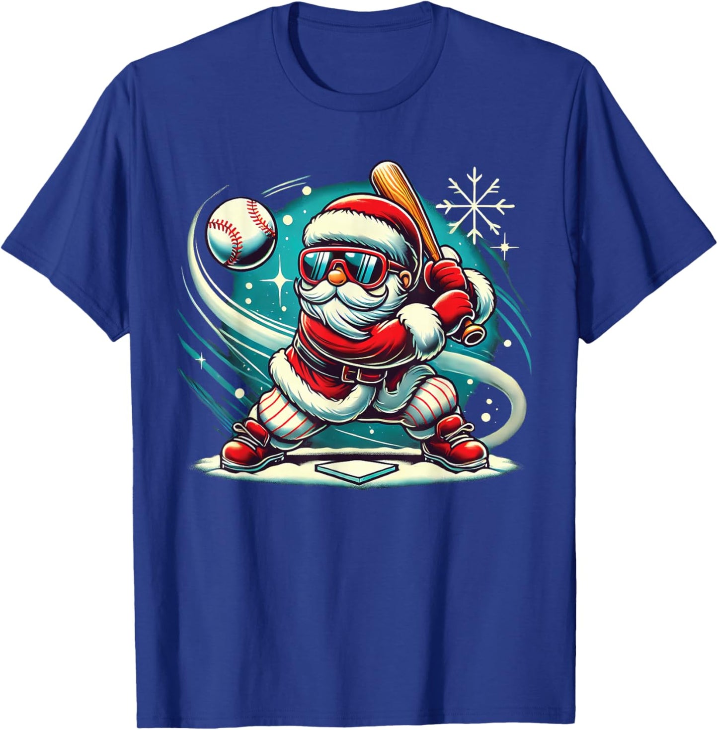 Cute Santa Claus Playing Baseball Boys Kids Teens Christmas T-Shirt - T-Shirt | Royal