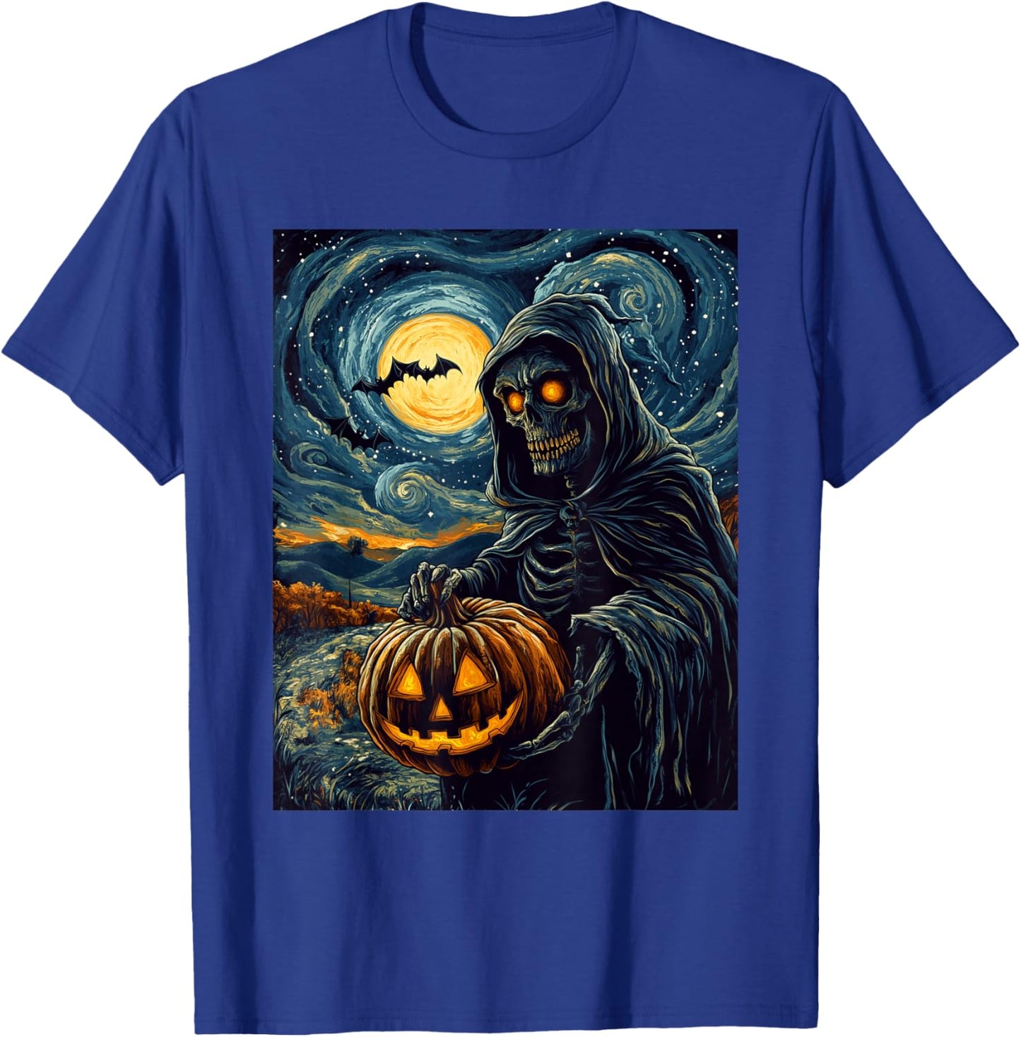 Halloween Spooky Pumpkin Design Scary Grim Reaper Halloween T-Shirt - T-Shirt | Royal