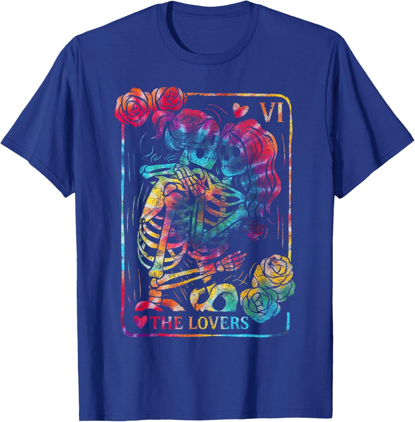 The Lovers Tarot Card Gothic Occult Kissing Skeleton Roses T-Shirt - T-Shirt | Royal