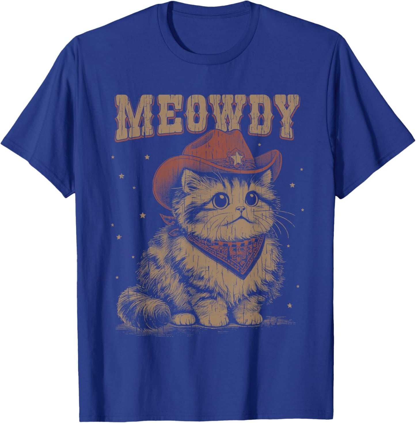 Meowdy Cat Western Cute Cowgirl Vintage Graphic T-Shirt - T-Shirt | Royal