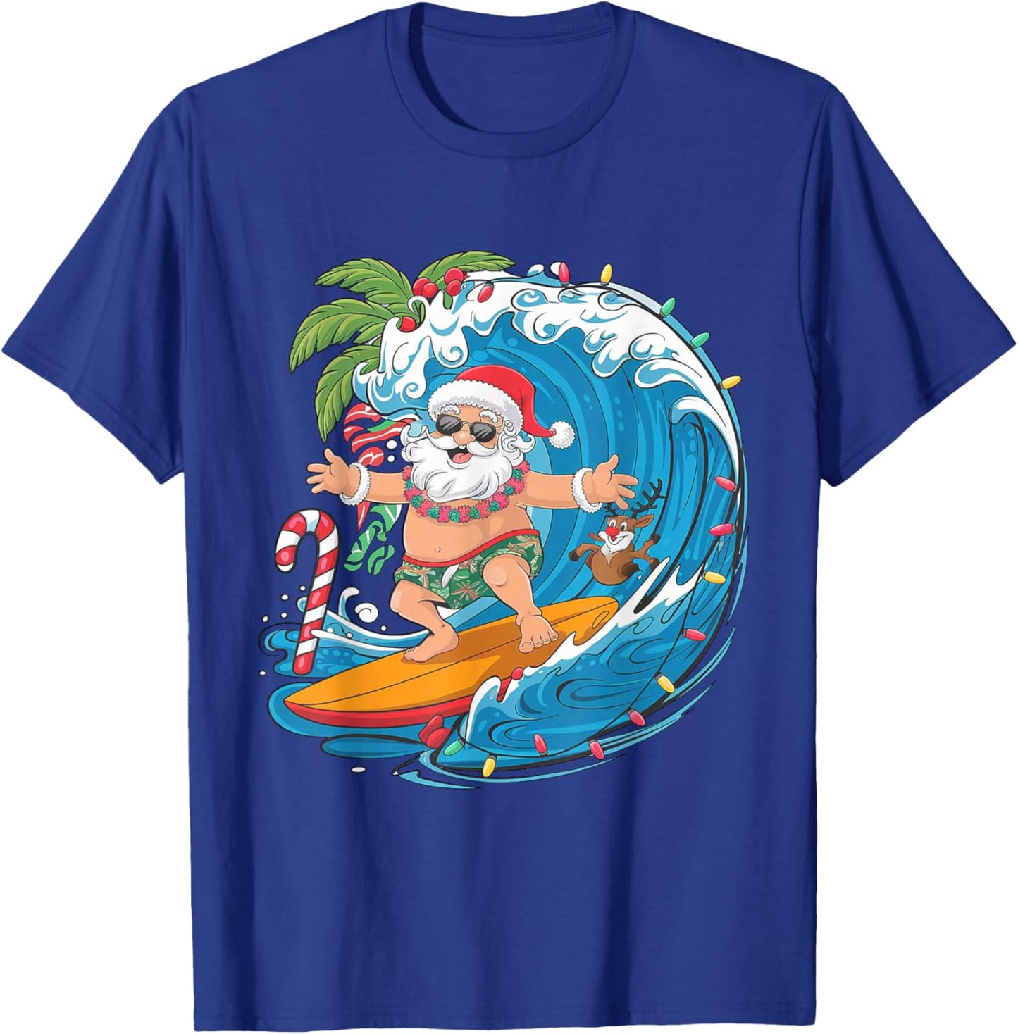 Surfing Santa Claus Tropical Christmas Holiday Beach Vibes T-Shirt - T-Shirt | Royal