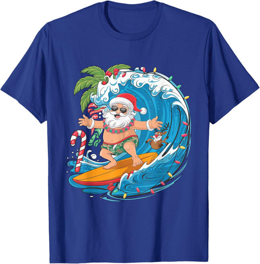 Surfing Santa Claus Tropical Christmas Holiday Beach Vibes T-Shirt - T-Shirt | Royal