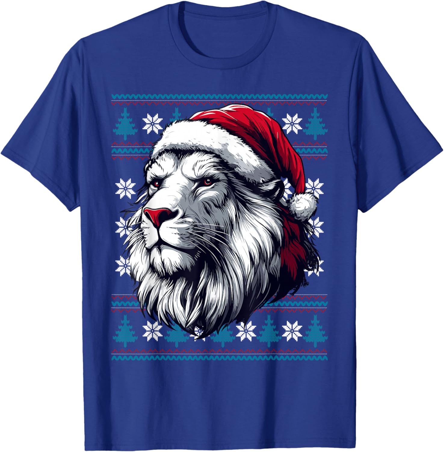 Lion Santa Hat Ugly Christmas Sweater Lion Lovers Holiday T-Shirt - T-Shirt | Royal